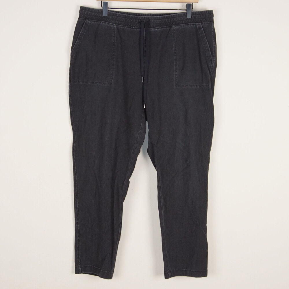 Uniqlo Jersey Denim Tapered Elastic Waist Faded Black Trousers Womens Sz XXL